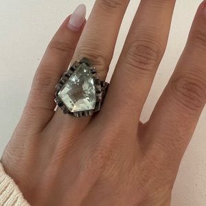 Rare 15 Carat Green Amethyst and Silver Ring